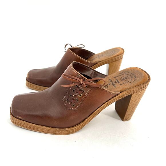 vintage 90s Y2K mules wooden heels clogs - Picture 1 of 9